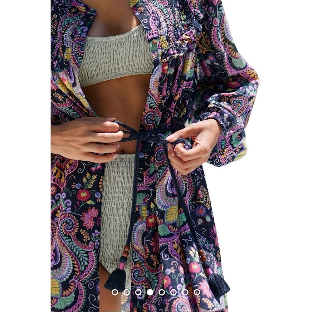 ANTHROPOLOGIE Vibrant Tunisian Paisley Smocked Boho Cover-Up Tunic - Picture 5 of 16